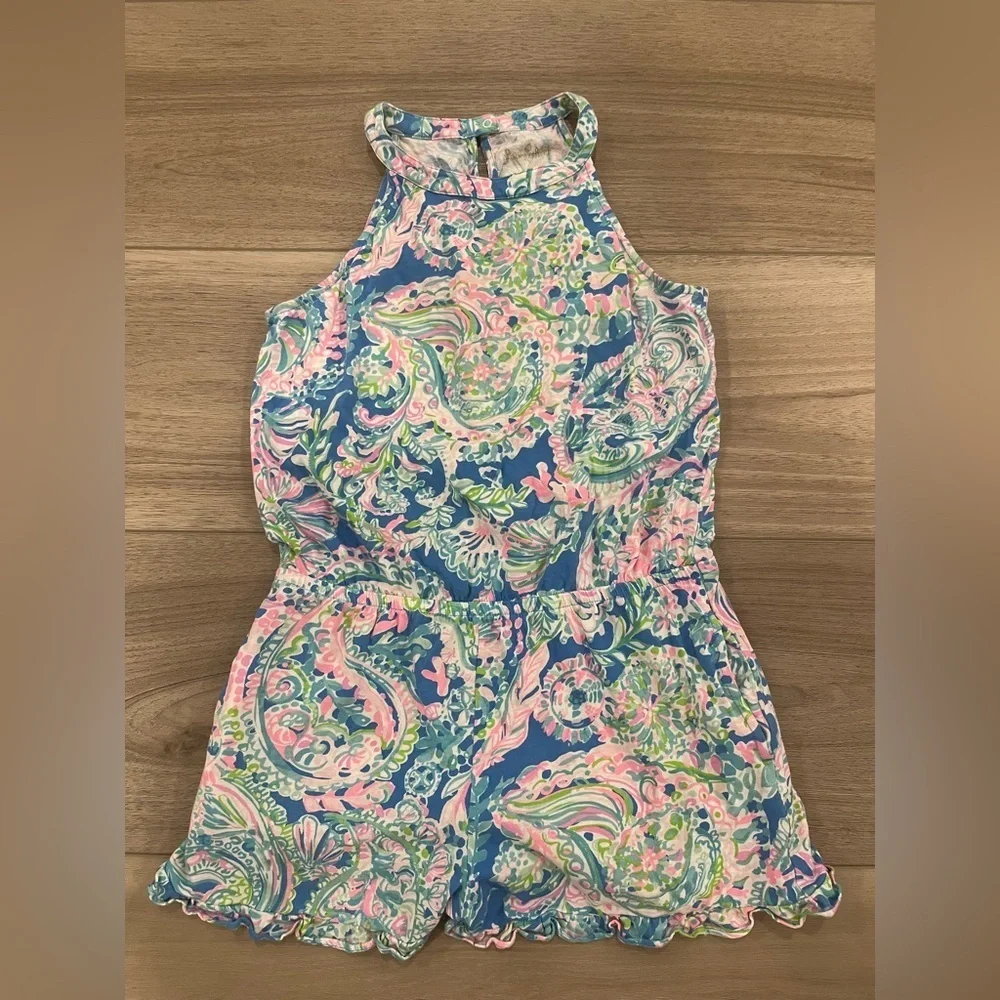 Lilly Pulitzer Girls Brienne Romper size XL 12-14 100% Cotton